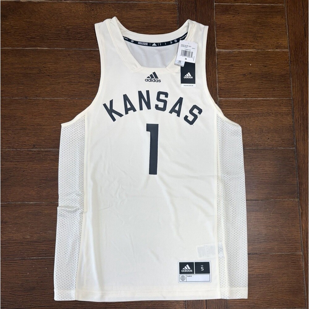 NWT Adidas NCAA Kansas Jayhawks Retro Basketball Jersey Mens Small H59115 Cream